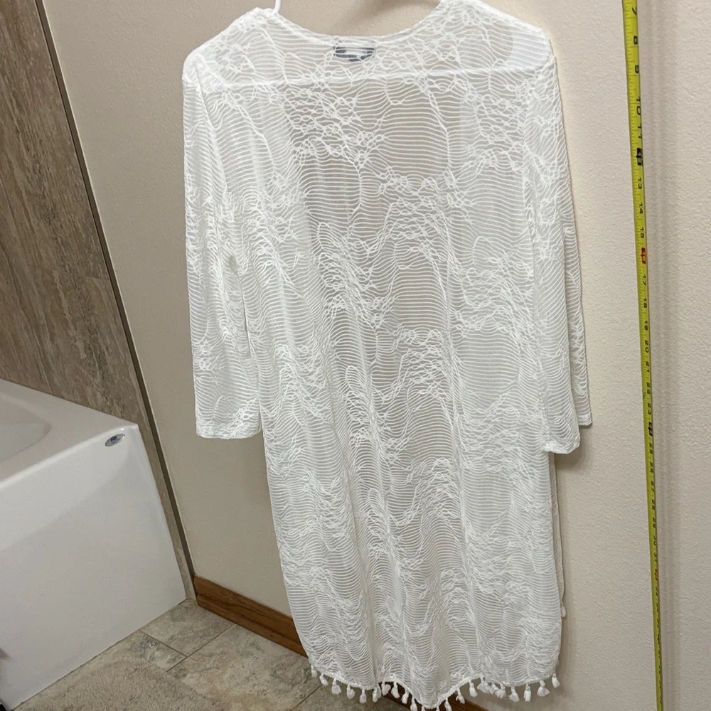 White Lace Fringe Kimono Cover-Up by Unknown Brand
